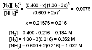 Solving for x and the concentrations