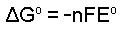 The equation for calculatiing delta G from the a cell potential