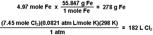 Finding mass of Fe and volume of Cl<sub>2</sub >