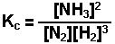 K<sub>c</sub >  for  production of ammonia