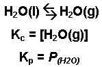 Equation and equilibrium expressions Kc and Kp for water evaporation