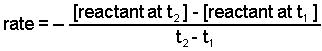 Average rate equals the negative of the change in concentration divided by change in time