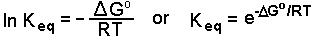 ln K equals e to the minus Delta G over R T