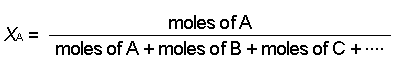 Equation for calculating the mole fraction of A