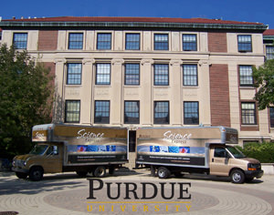 Vans parked outside Wetherill Hall of Chemistry