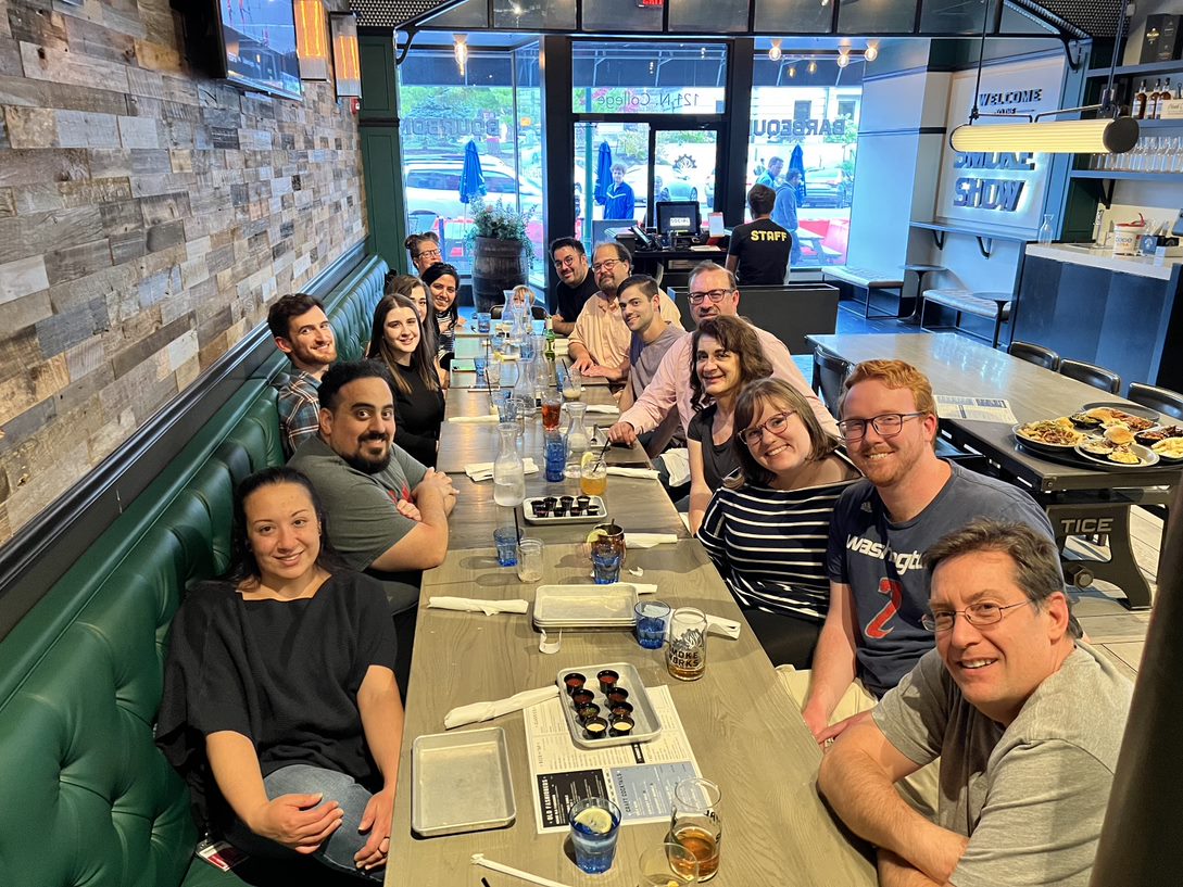 The lab group celebrating at Smokeworks.