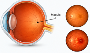 Illustration showing macula in the human eye.