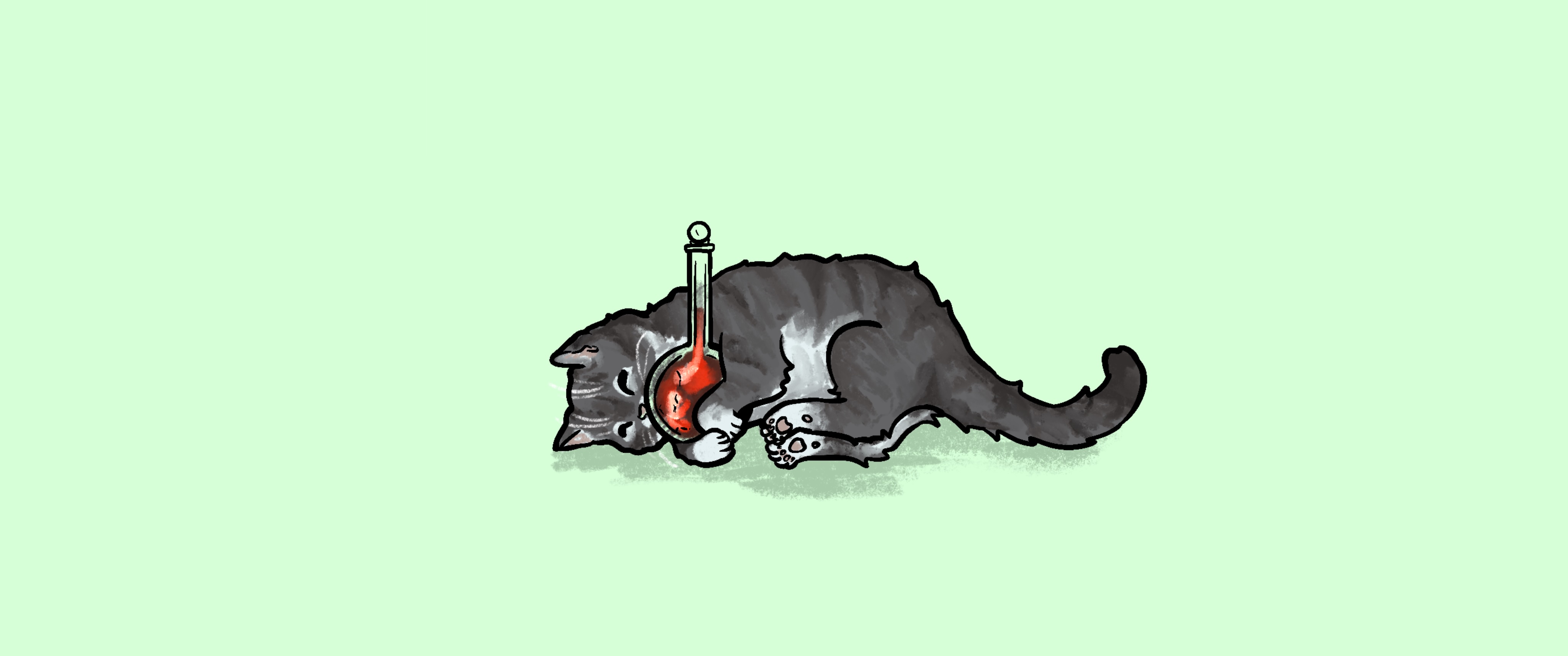 An illustration of a cat playing with lab equipment.